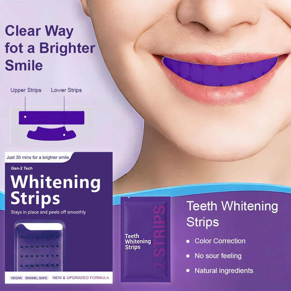 Professional High Viscosity Non Sensitive Teeth Whitening Safe for Enamel Purple V34 Teeth Whitening Strips